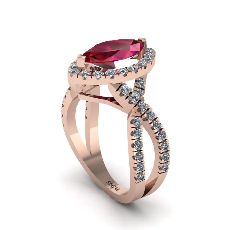 Personalized Couple Rings For Unique Style-Ruby Marquise Split Shank Engagement Ring - Carly No. 11