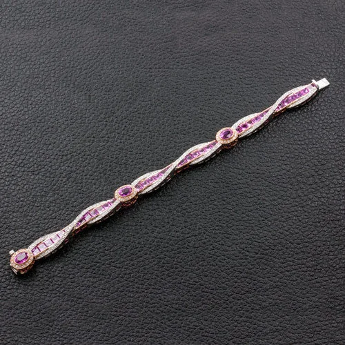 Bracelets For Fashion Jewelry-Pink Sapphire & Diamond Twist Bracelet