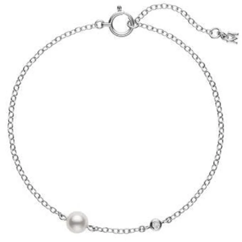 Bracelets For Glamorous Look-Mikimoto Akoya Cultured Pearl and Diamond Station Bracelet in 18K White Gold