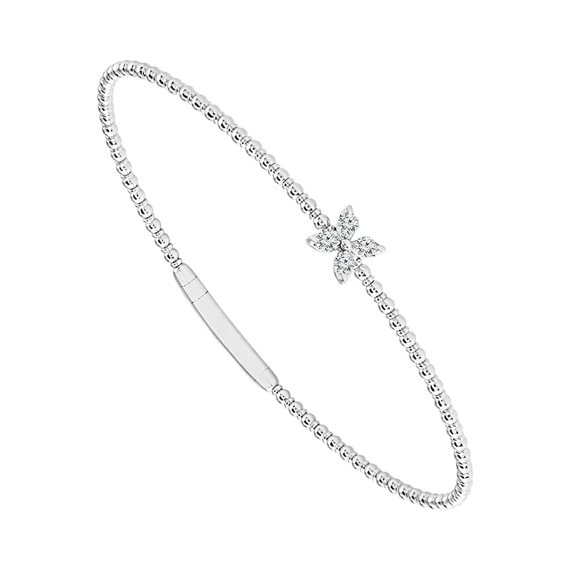 Bangles For Chic Vibes-14 Karat White Gold 1/6 Ctw Flower Flexible Diamond Bangle Bracelet