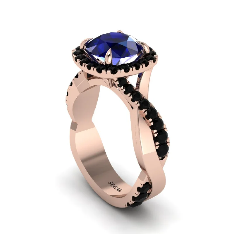 Crystal Cocktail Rings For Elegant Fashion-Sapphire Twist Shank Halo Engagement Ring - Cheyenne No. 44