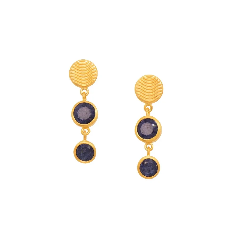 Pearl Drop Earrings For Weddings-Lapis Lazuli Double Drop Earrings, 24 Karat Vermeil