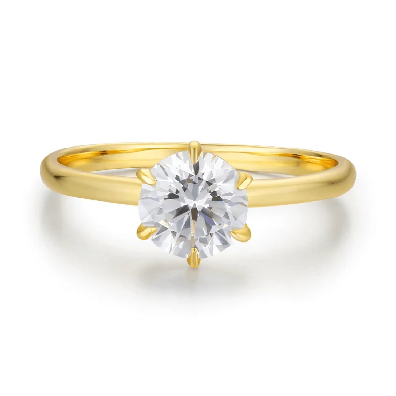 Customizable Gold Rings For Personal Style-One Love Round Moissanite Yellow Gold Ring