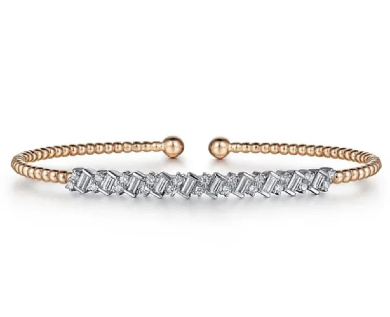 Bracelets For Special Occasions Gifts-Gabriel & Co. 14K White-Rose Gold Bujukan Baguette Diamond Cuff Bracelet - .68cttw