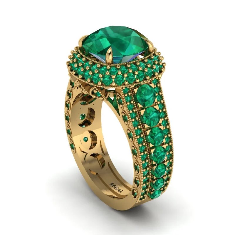 Simple Wedding Bands For Bridesmaids-Emerald Radiant Majesty Pave Engagement Ring - Cataleya No. 19