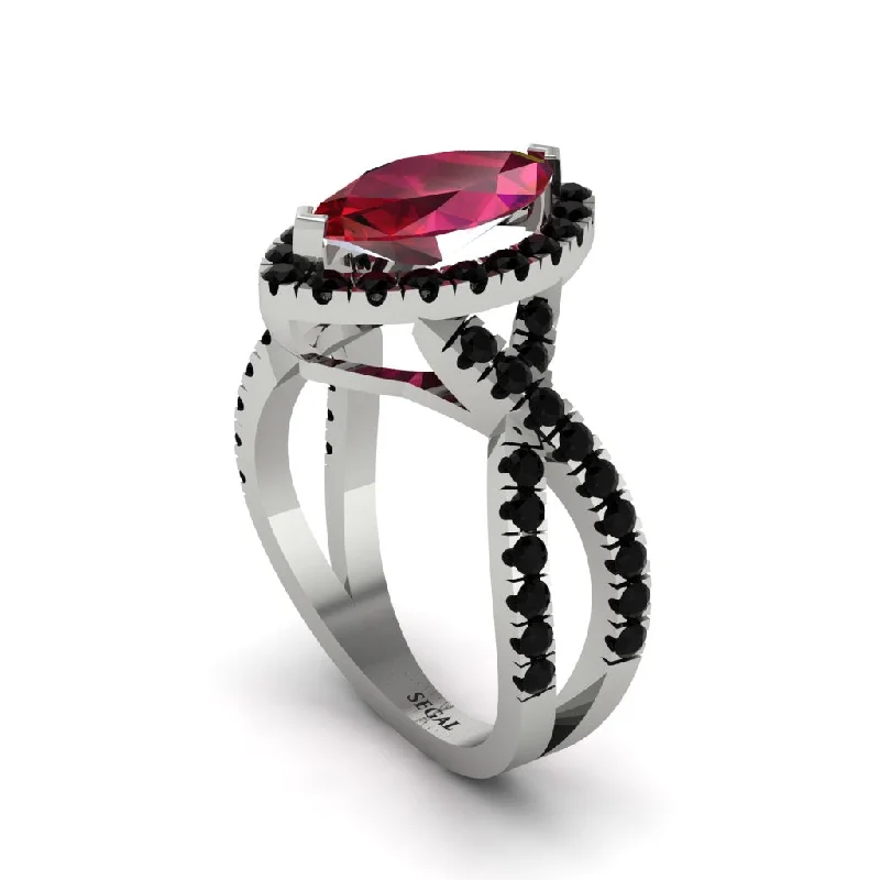 Bold Titanium Rings For Men’s Fashion-Ruby Marquise Split Shank Engagement Ring - Carly No. 42