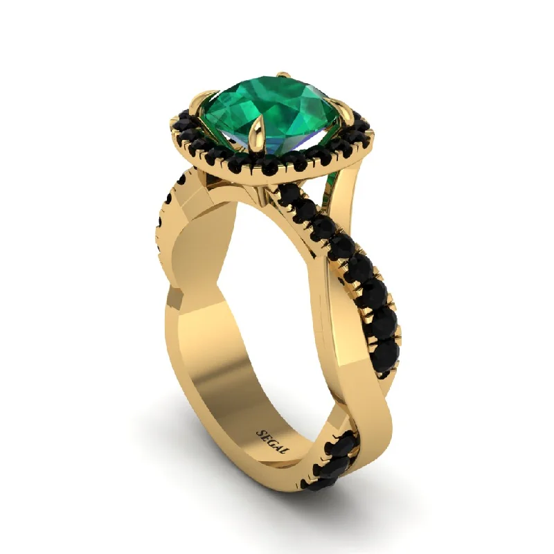 Large Statement Rings For Bold Fashion-Emerald Twist Shank Halo Engagement Ring - Cheyenne No. 34