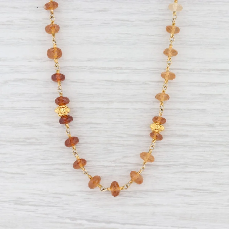 Custom Crystal Necklaces For Personalized Jewelry-New Nina Nguyen Orange Garnet Bead Necklace Adjustable Sterling Gold Vermeil