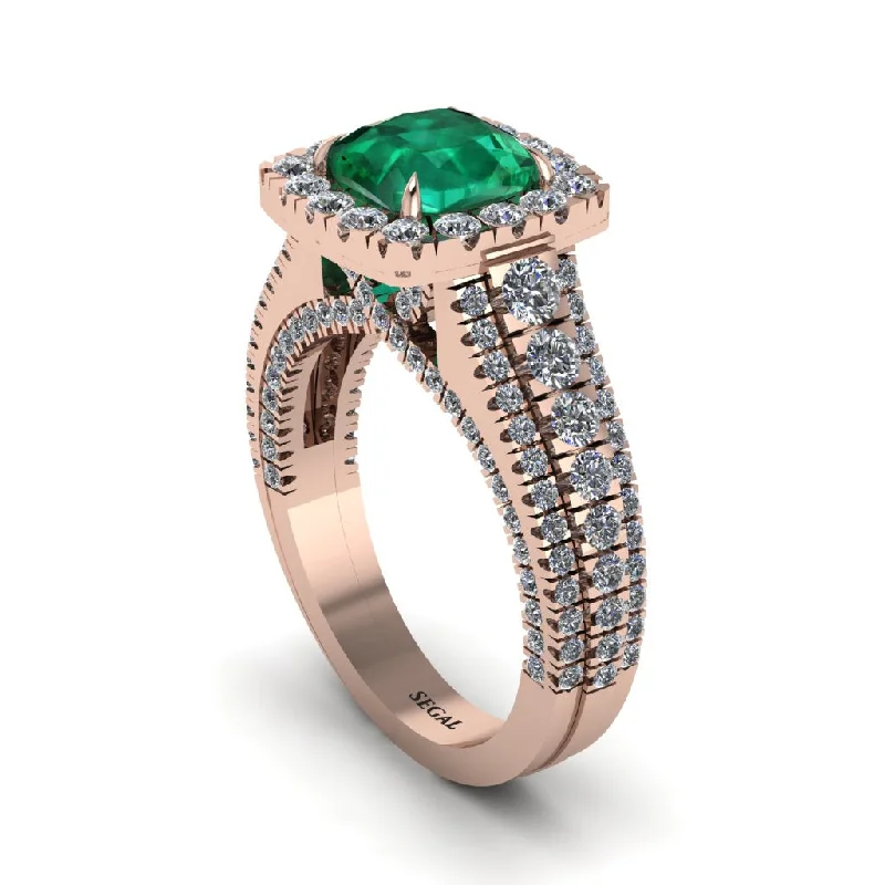 Sterling Silver Rings For Sensitive Skin-Cushion Cut Emerald Eternal Splendor Engagement Ring - Lorelei No. 5