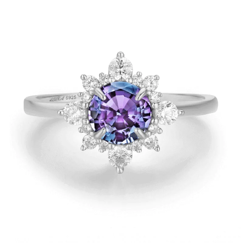 Personalized Stackable Rings For Trendy Brides-Desert Blossom Alexandrite Ring