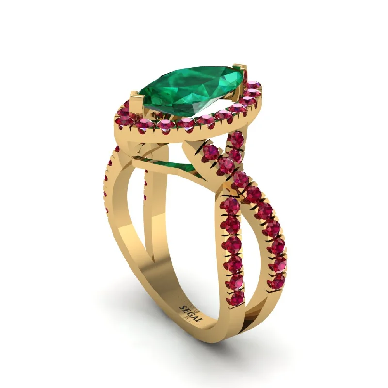 Elegant Engagement Rings For Classic Brides-Emerald Marquise Split Shank Engagement Ring - Carly No. 49