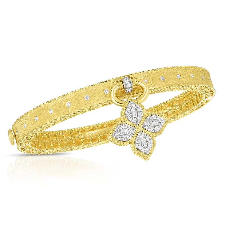 Bangles For Party Wear-Princess Flower Satin Bangle with Diamond Flower Charm