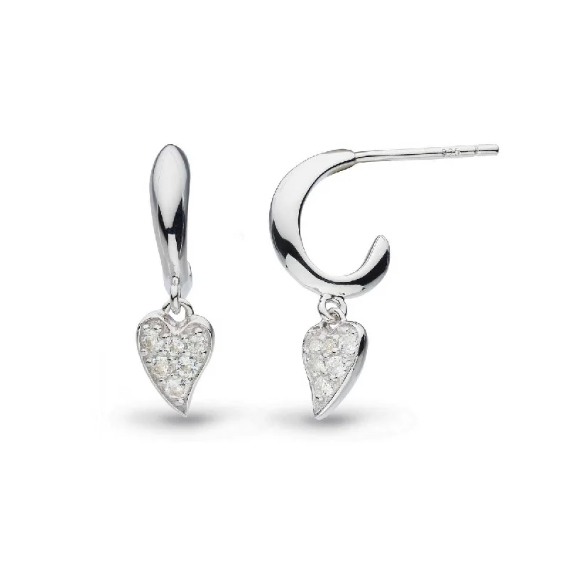 Stylish Resin Hoop Earrings For Trendy Wear-Desire Precious White Topaz Heart Hoop Drop Earrings, Sterling Silver