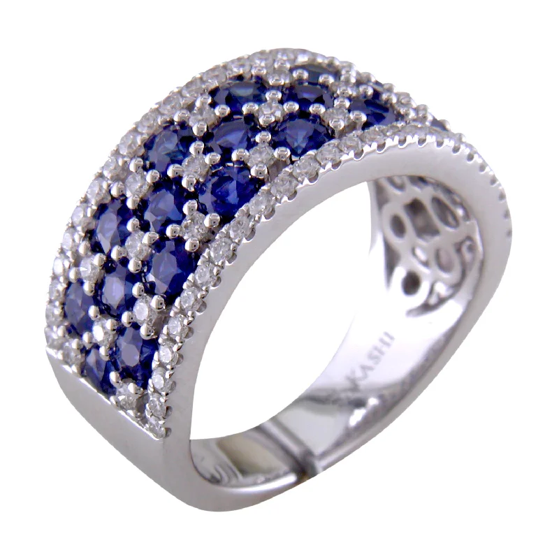 Customizable Wedding Bands For Unique Couples-18k White Gold Sapphire & Diamond Wide Right Hand Cocktail Ring