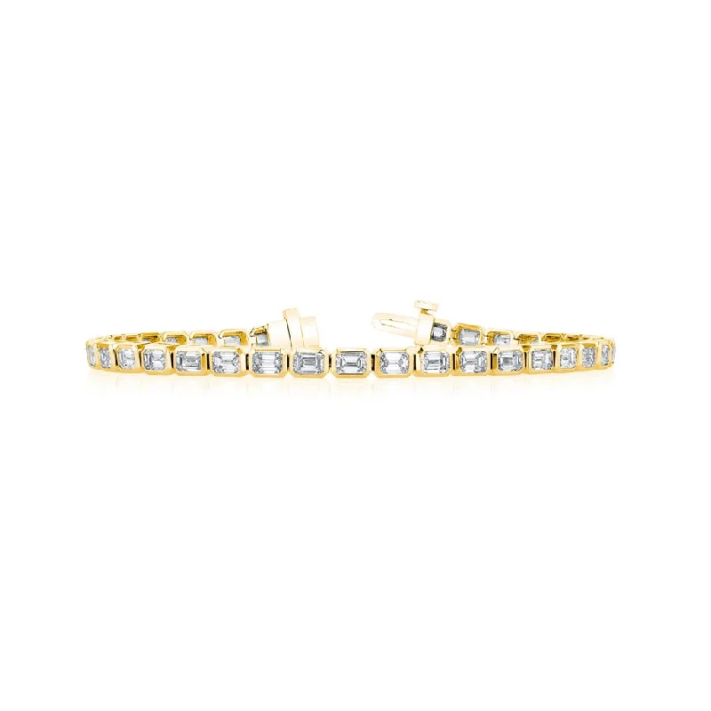 Bracelets With Luxury Finish-14k Yellow Gold Emerald Cut Diamond Bezel Set Tennis Bracelet - 4.71cttw