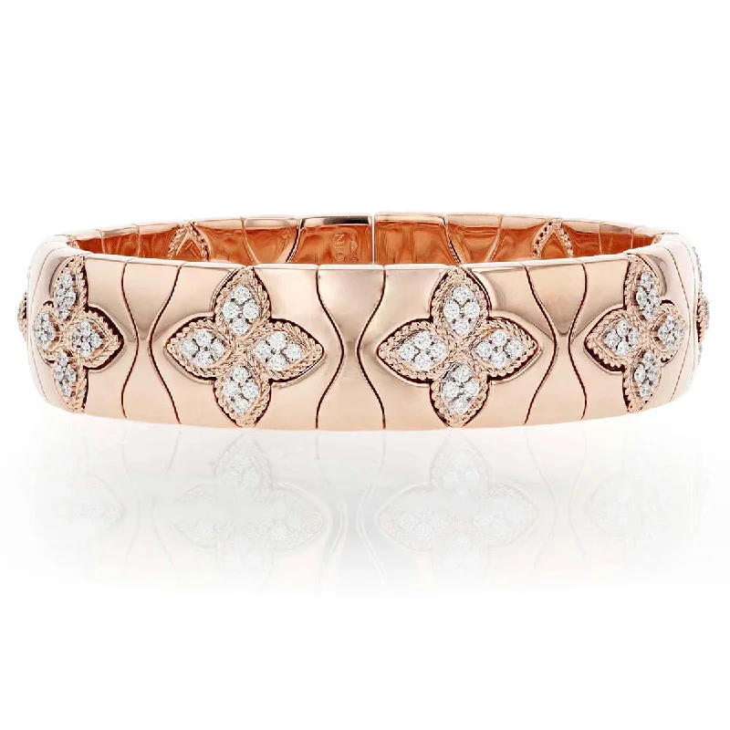 Bangles For Men-Royal Princess Flower Wide Bangle with Diamond Flowers