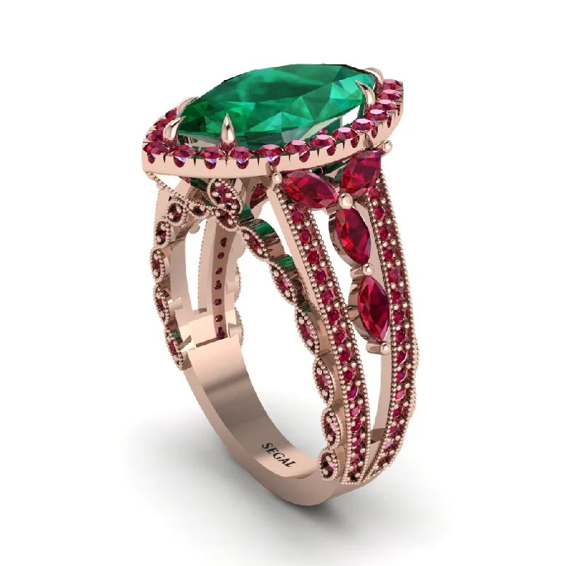 Custom Name Rings For Trendy Fashion-Emerald Majestic Splendor Engagement Ring - Antonella No. 50