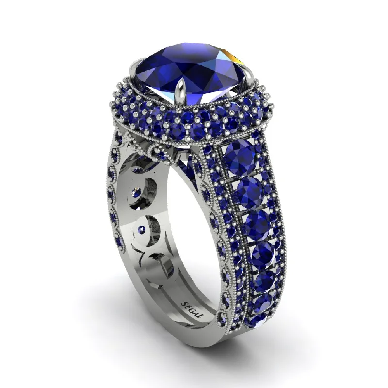 Elegant Silver Engagement Rings For Brides-Sapphire Radiant Majesty Pave Engagement Ring - Cataleya No. 75