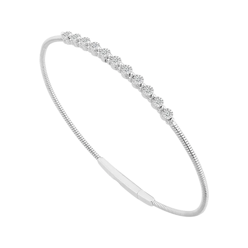 Bangles For Dazzling Looks-1/8 Ctw Flexible Diamond Bangle Bracelet in White Gold