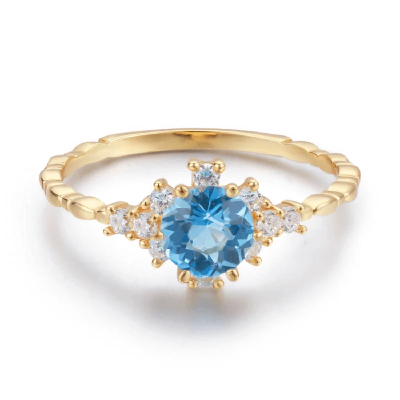 Bold Wedding Rings For Fashionistas-10K Yellow Gold - Clarity Blue Topaz Ring - Size 5