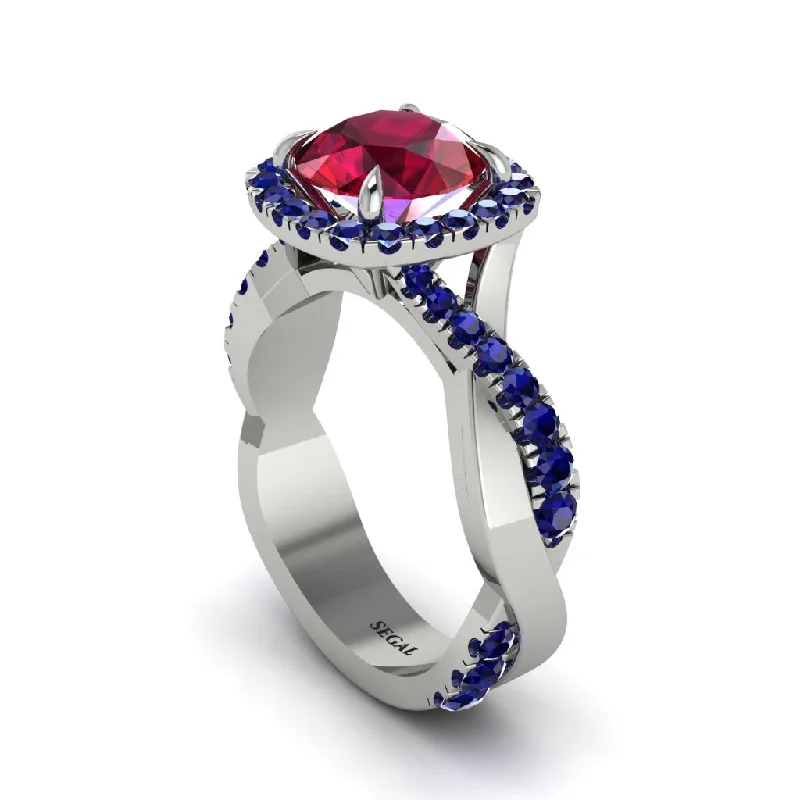 Unique Engagement Rings For Non-Traditional Brides-Ruby Twist Shank Halo Engagement Ring - Cheyenne No. 72