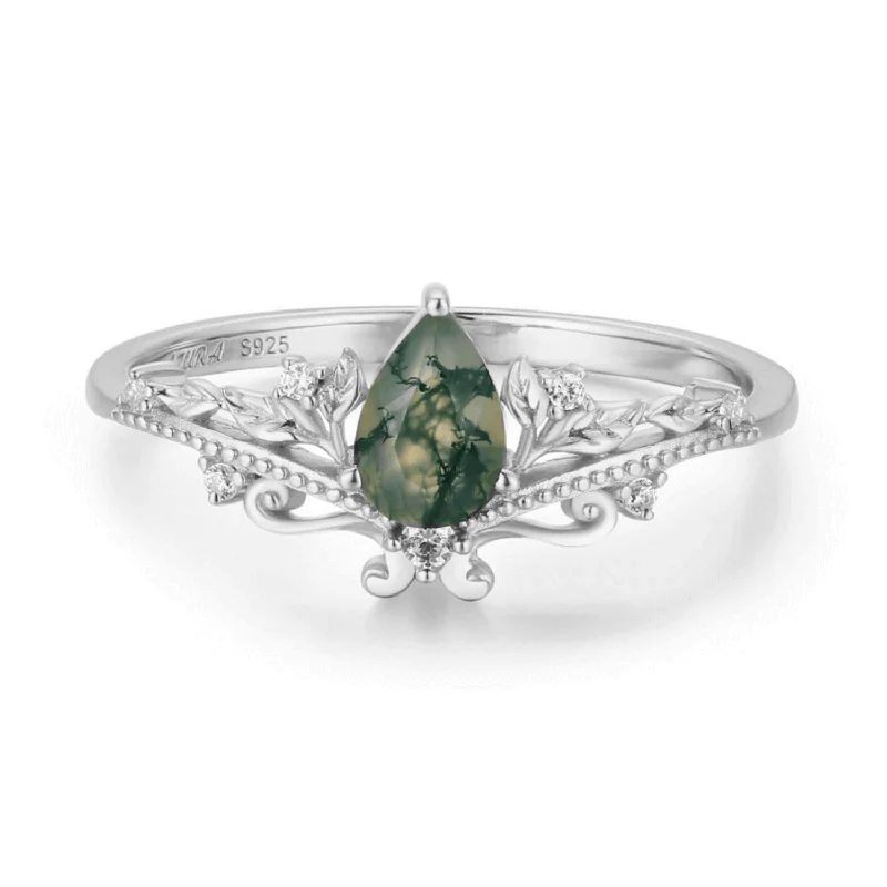 Fashionable Custom Wedding Rings For Brides-Lotus Moss Agate Ring©