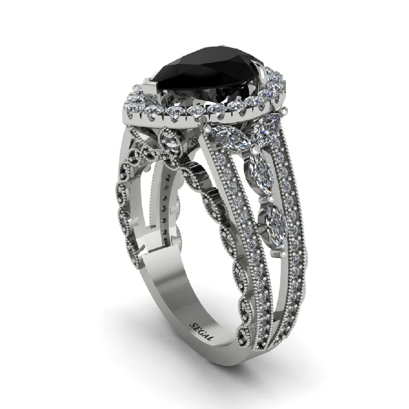 Vintage Diamond Rings For Brides-Black Diamond Imperial Blossom Engagement Ring - April No. 9