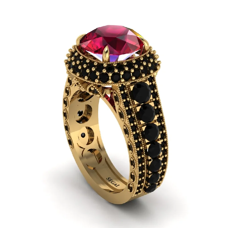 Classic Wedding Rings For Him-Ruby Radiant Majesty Pave Engagement Ring - Cataleya No. 40