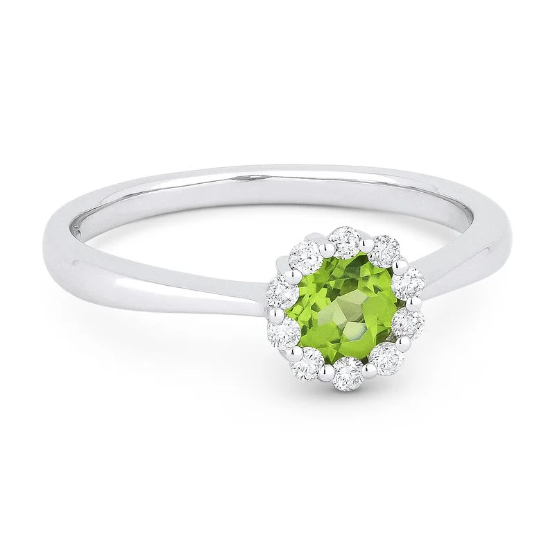 Stunning Engagement Rings For Special Moments-14K White Gold Round Peridot & Diamond Halo Ring