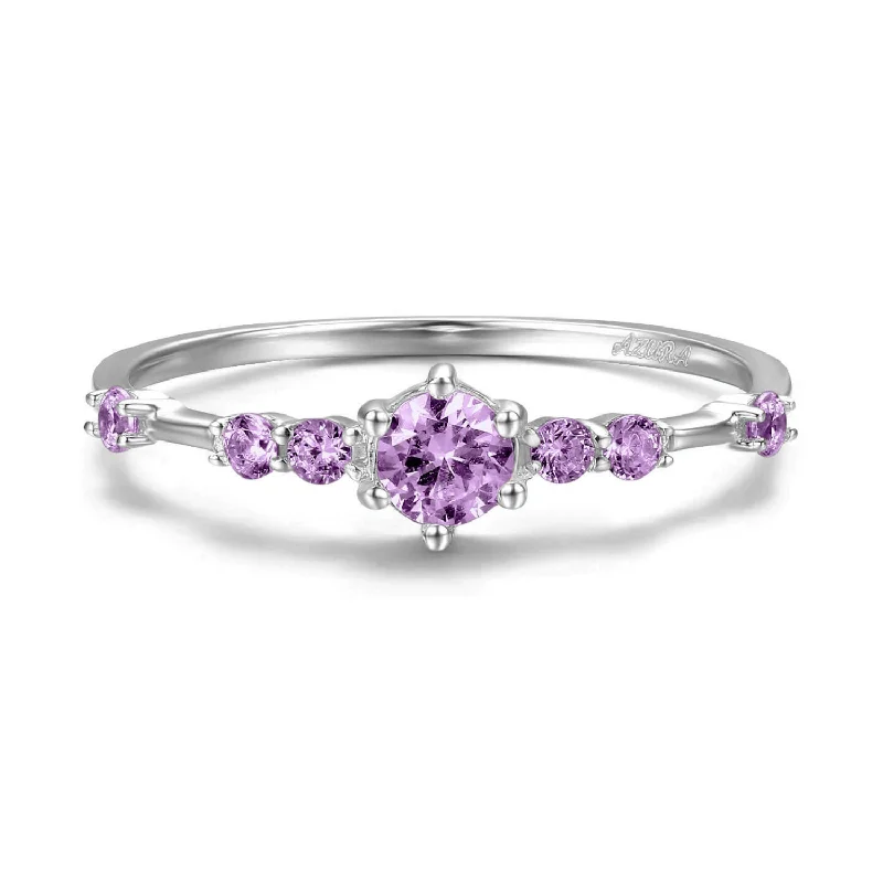 Elegant Gold Wedding Rings For Brides-10K White Gold - The Center of the Universe Amethyst Ring - Size 9