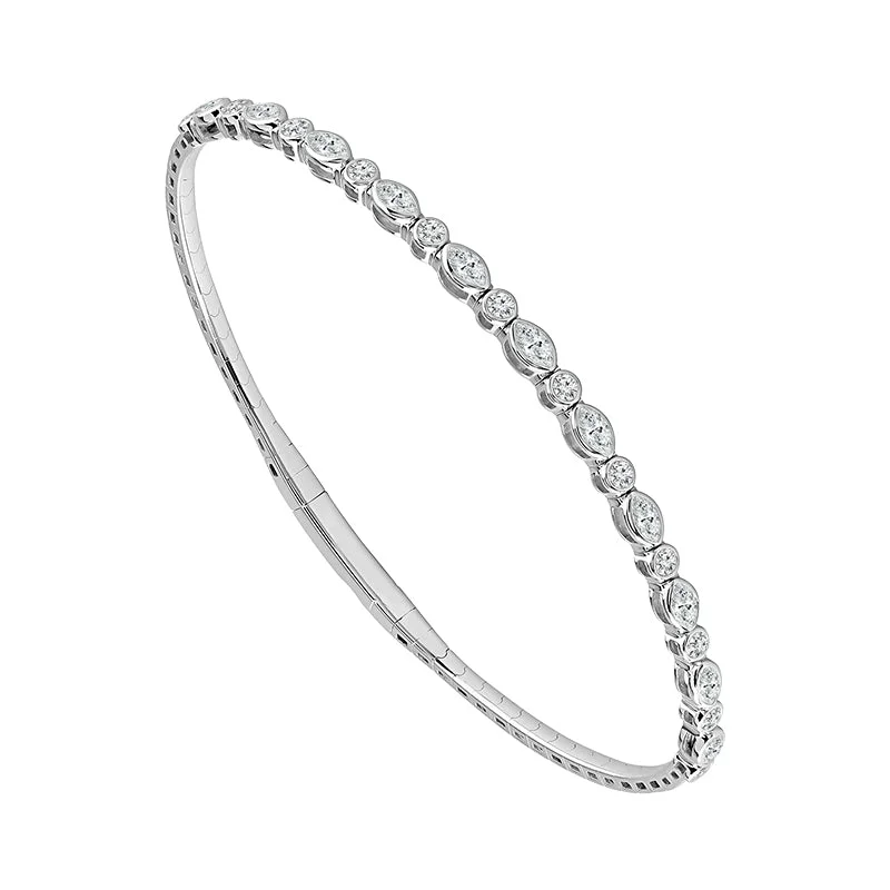 Bangles With Dark Hues-1 1/2 Ctw Pear and Round Flexible Diamond Bangle Bracelet in 14 Karat White Gold