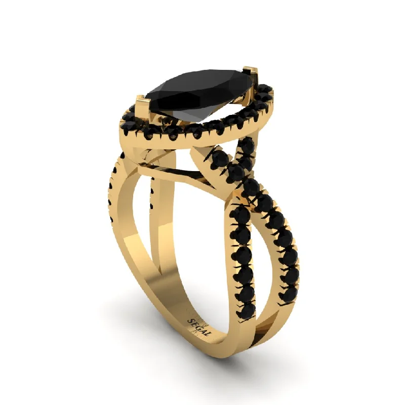 Custom Gold Rings For Meaningful Gifts-Black Diamond Marquise Split Shank Engagement Ring - Carly No. 37