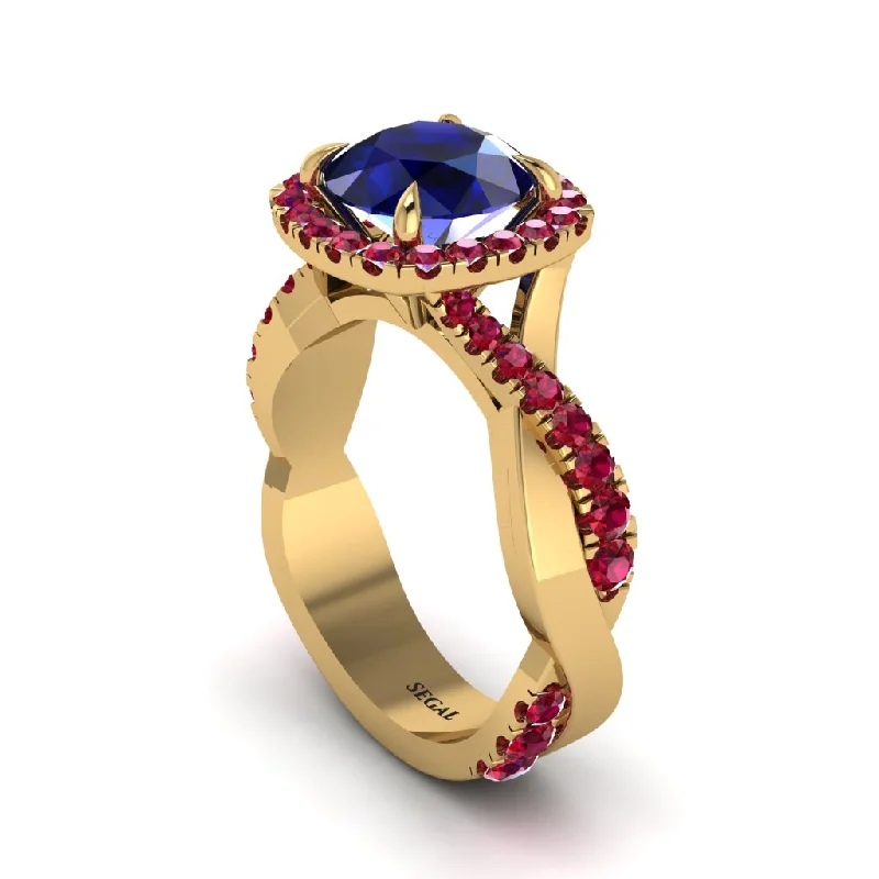 Vintage Gemstone Rings For Retro Style-Sapphire Twist Shank Halo Engagement Ring - Cheyenne No. 58