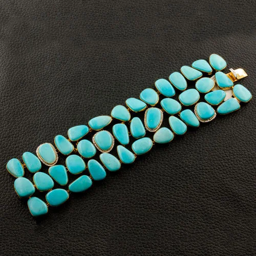 Bracelets For Cocktail Parties-Turquoise & Diamond Bracelet