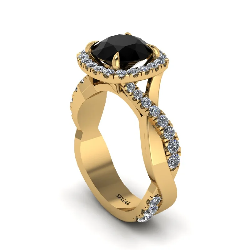 Diamond Rings For Engagement-Black Diamond Twist Shank Halo Engagement Ring - Cheyenne No. 7