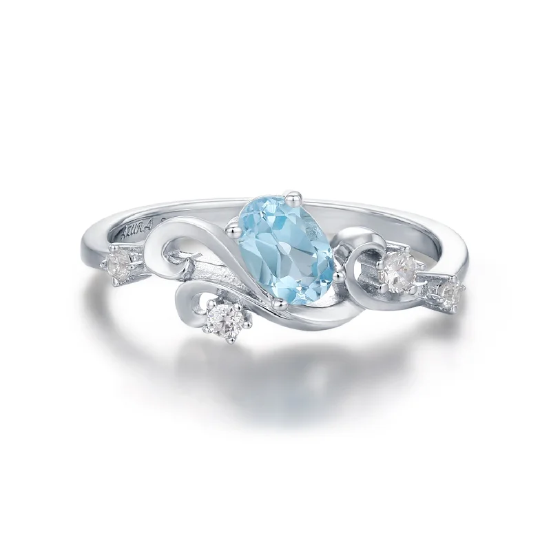 Stylish Wedding Bands For Men-Azure Tide Blue Topaz Ring