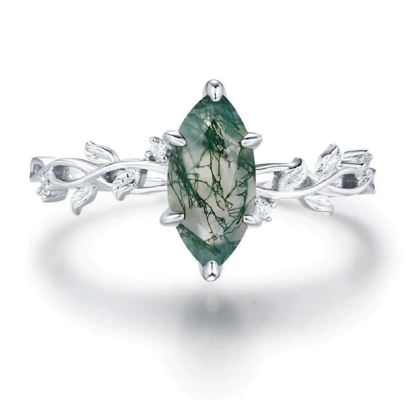 Sparkling Crystal Rings For Evening Wear-Everlasting Marquise Moss Agate Ring©