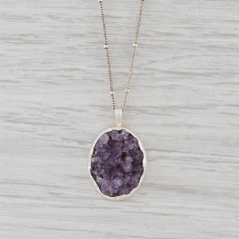 Layered Pearl Necklaces For Bridal Fashion-New Nina Nguyen Druzy Amethyst Pendant Necklace Sterling Silver 16-18" Adjust