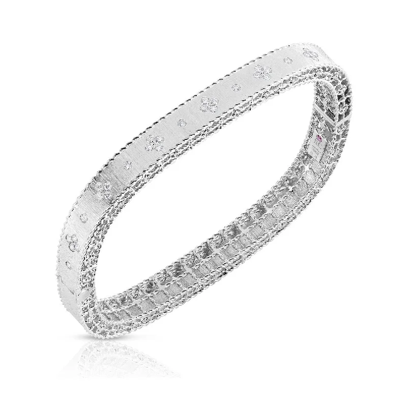 Bangles For Fashion Jewelry-Satin Finish Slim Bangle with Fleur de Lis Diamonds