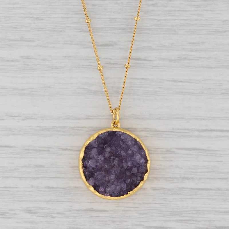 Customizable Charm Necklaces For Personalized Jewelry-New Nina Nguyen Druzy Amethyst Blissful Necklace Sterling Gold Vermeil 16-18