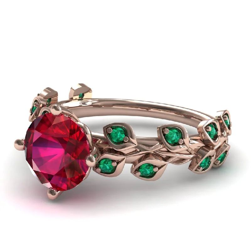 Men’s Personalized Rings For Custom Jewelry-Leaves All Around Ruby Ring - Sydney 2ct  No. 26