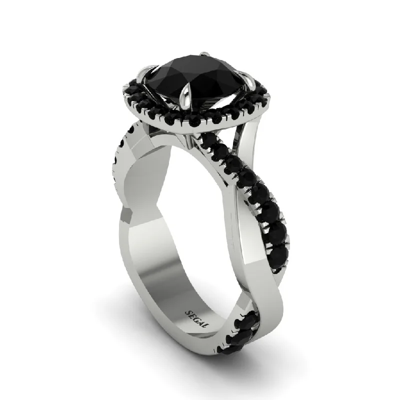 Classic Wedding Rings For Him-Black Diamond Twist Shank Halo Engagement Ring - Cheyenne No. 39