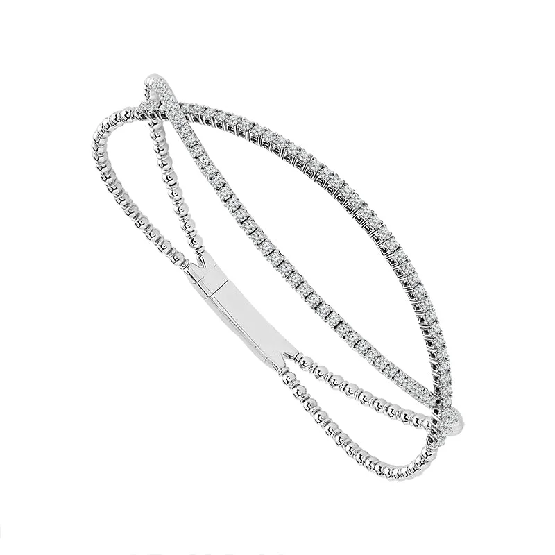 Bangles For Everyday Glam-Diamond Twist Bangle Bracelet 1.00 Ctw in 14 Karat White Gold