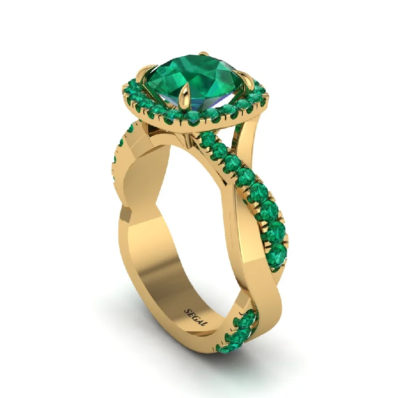 Colorful Gemstone Rings For Vibrant Looks-Emerald Twist Shank Halo Engagement Ring - Cheyenne No. 19