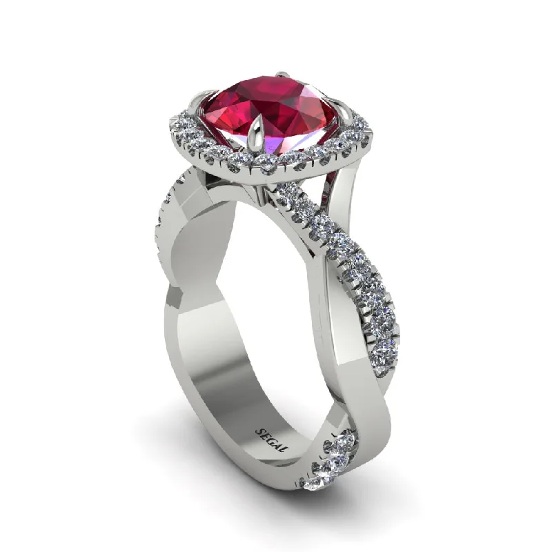 Classic Gold Rings For Timeless Style-Ruby Twist Shank Halo Engagement Ring - Cheyenne No. 12