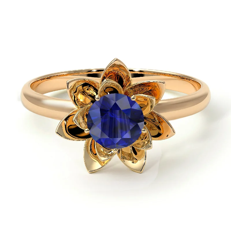 Fashionable Engagement Rings For Brides-Lotus Flower Solitaire Sapphire Ring - Lotus no. 13