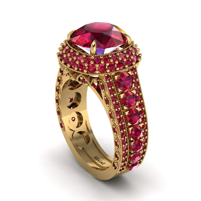 Elegant Ruby Rings For Engagement-Ruby Radiant Majesty Pave Engagement Ring - Cataleya No. 55