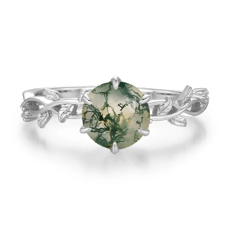 Gemstone Rings For Special Occasions-Everlasting Round Moss Agate Ring©