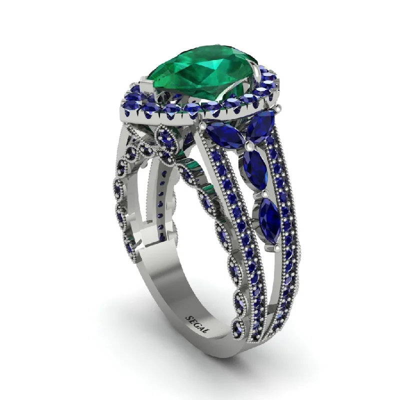 Classic Titanium Rings For Wedding Bands-Emerald Imperial Blossom Engagement Ring - April No. 66