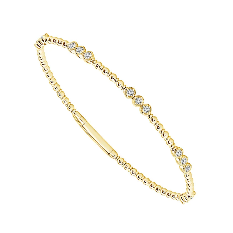 Bangles With Metallic Finishes-14 Karat Yellow Gold 1/2 Ctw Flexible Diamond Bangle Bracelet